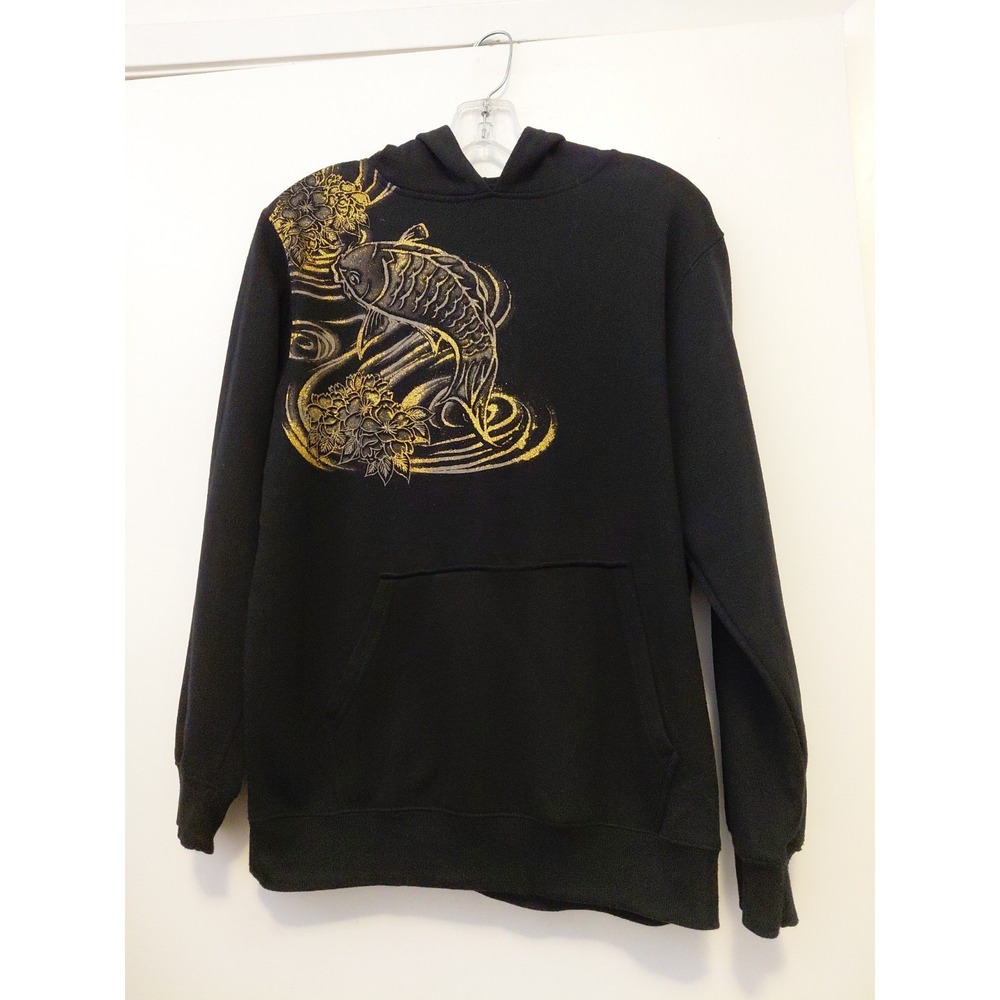 DBLD Sukajan -style KOI Fish Hoodie Black & Gold Streetwear Large
